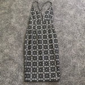 Pencil skirt deep V Cocktail Evening Party Club Sexy Dress Backless XS midi